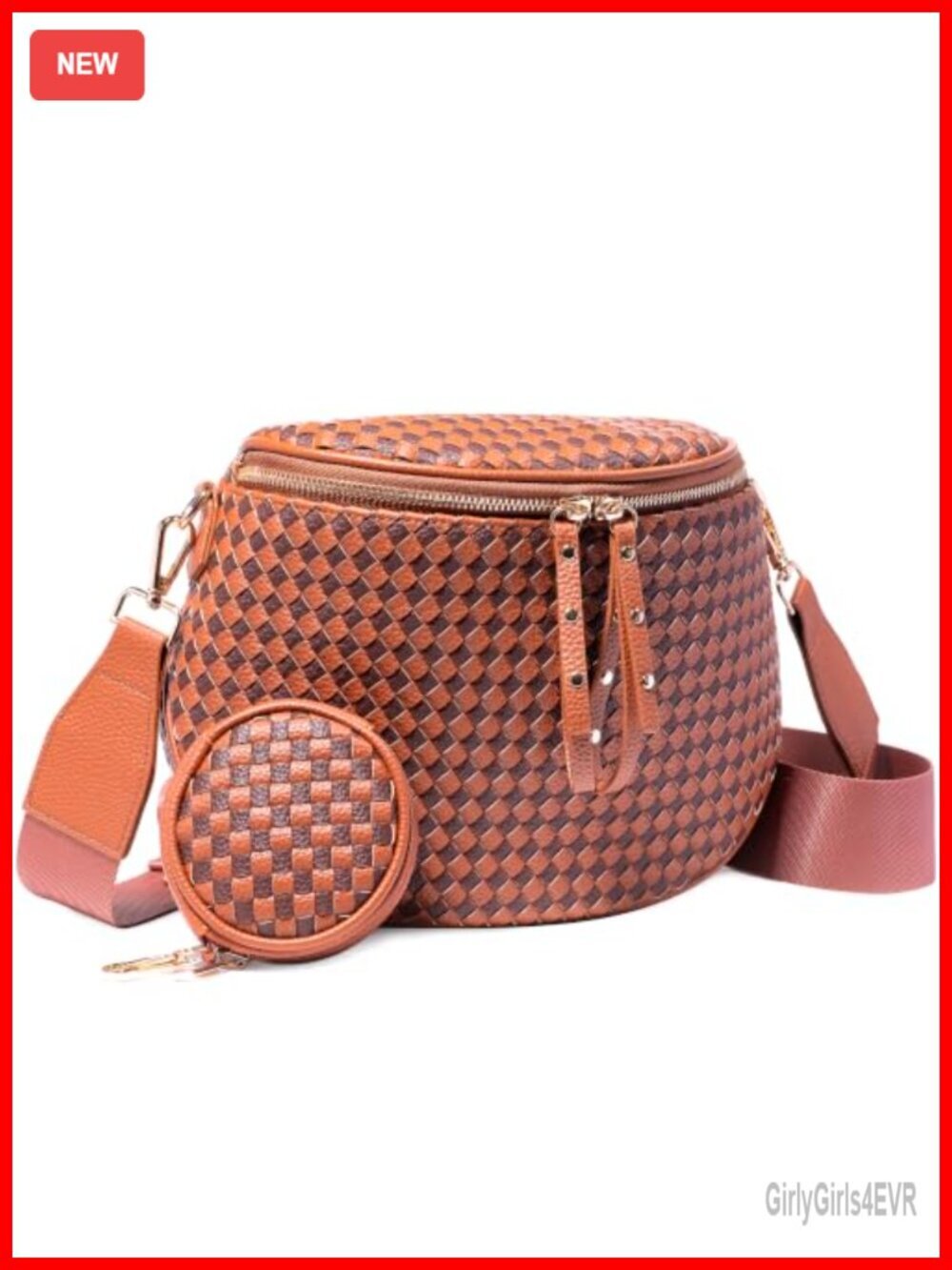 Vegan Leather Checkered Woven Crossbody Bum Bag